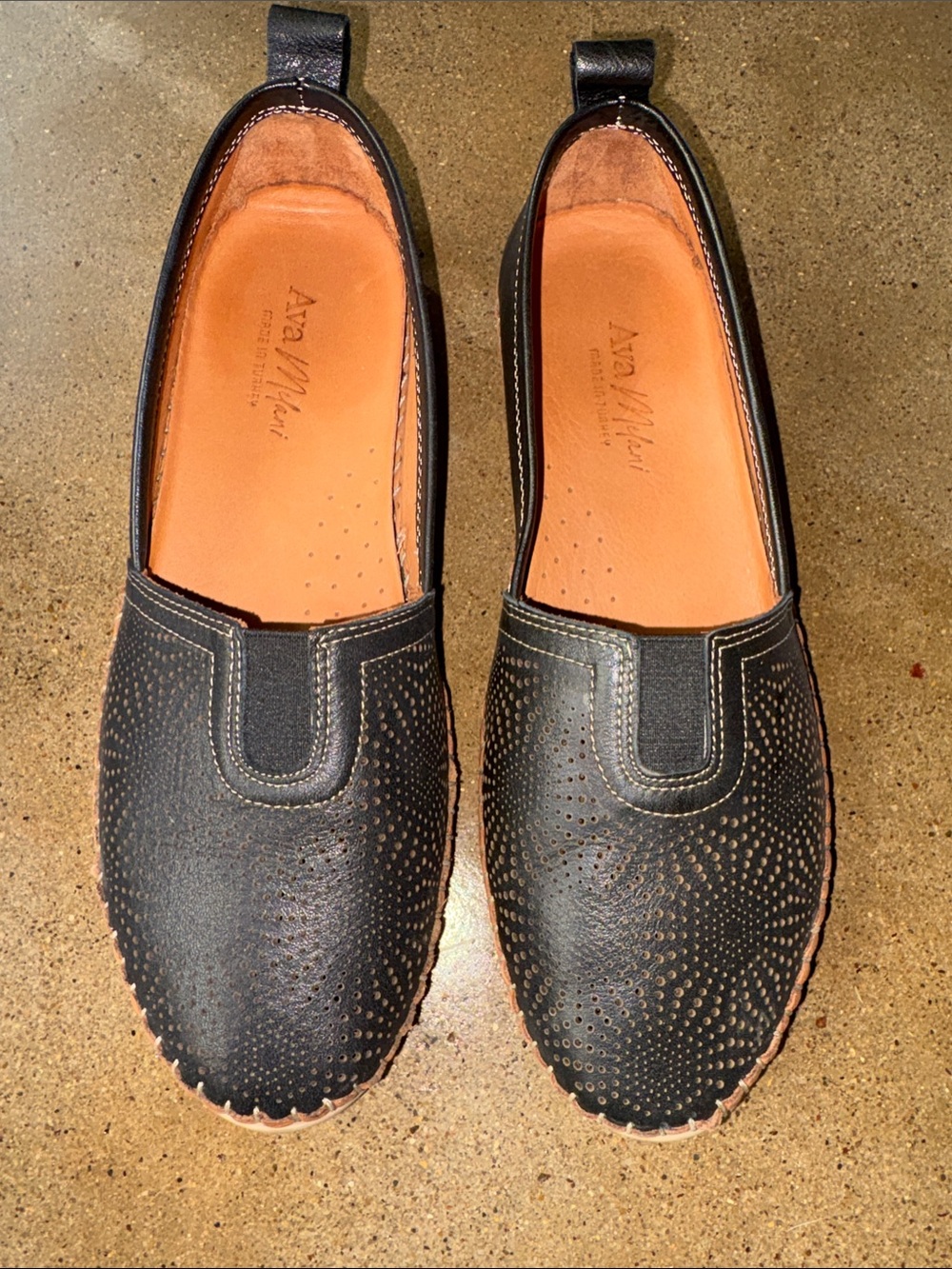 Ava Melani Joy Black Perforated Slip-On Loafers with Tan Insole